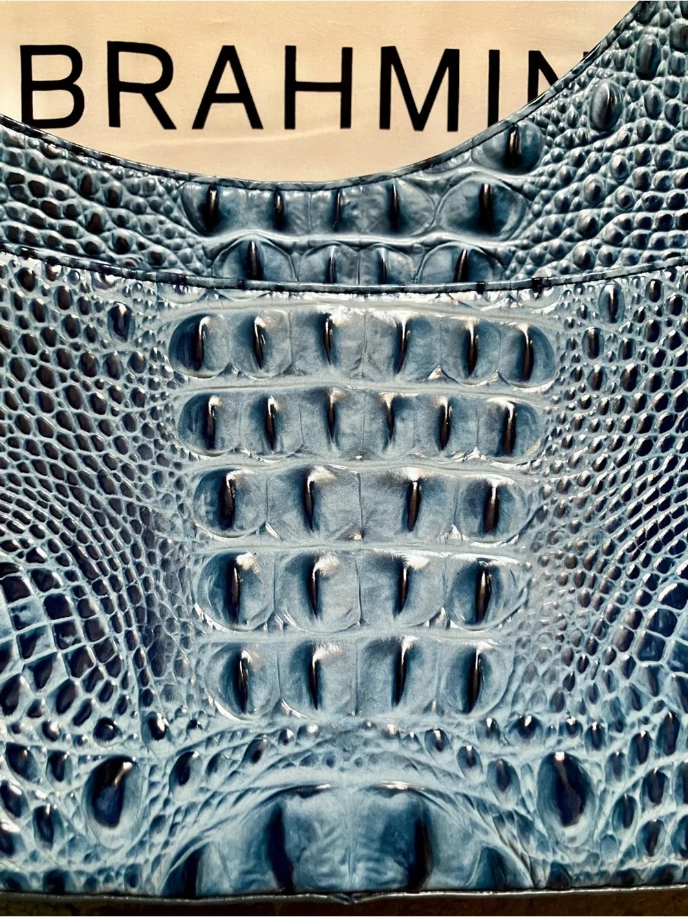 Brahmin Blue Croc-Embossed Leather Shoulder Bag